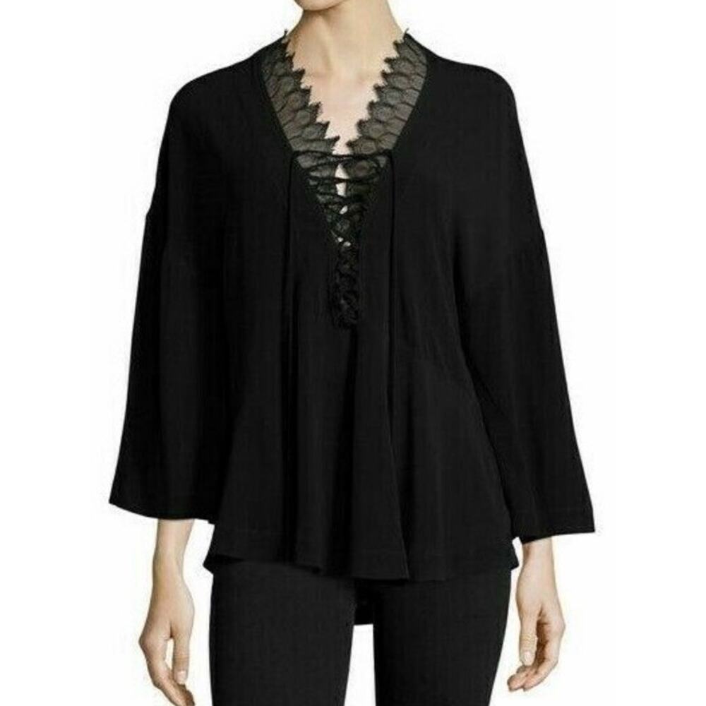 IRO Womens Top 12 Black Emilda Lace Up Whimsigoth Blouse Euro 40 Witch Core Lace